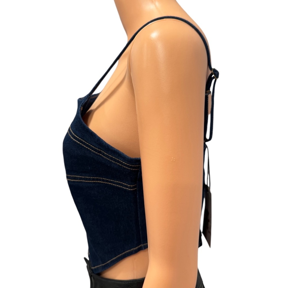 SINCERELY JULES Denim Top Bustier Corset Cute Jean Dark Blue NWT Size Medium - Picture 3 of 6